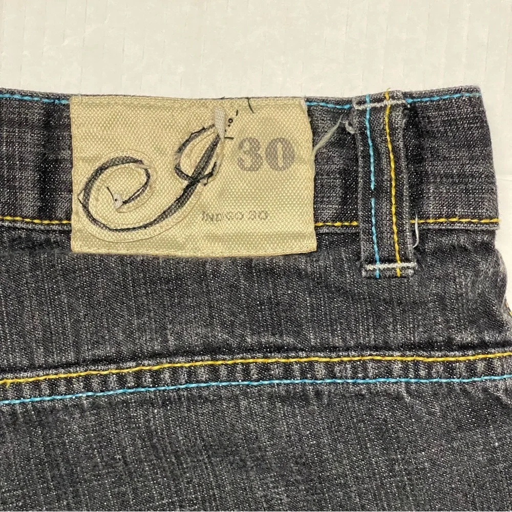 Indigo Charcoal Denim with Yellow and Blue Stitching